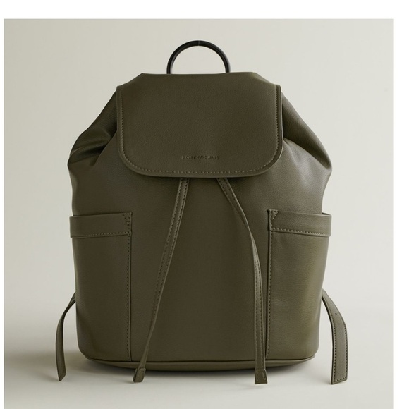 Elizabeth & James Olive Green Drawstring Backpack Vegan Leather Soft Utility - Picture 1 of 12